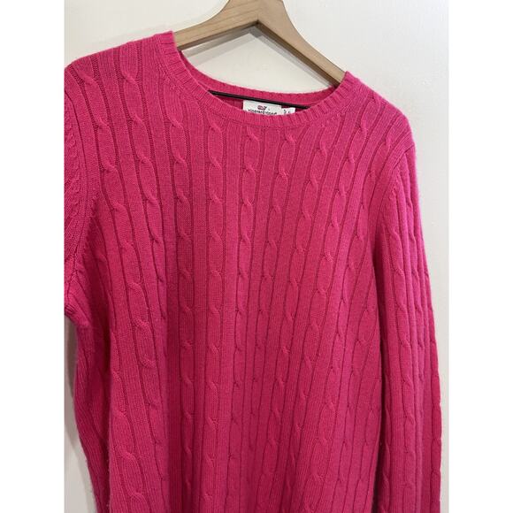 Vineyard Vines Cashmere Sweater XL Pink Cable Knit Fisherman Cotton Preppy - Picture 4 of 14